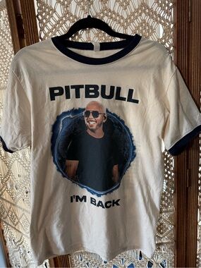 Pitbull 'I'm Back' Short Sleeve Ringer Tee - White with Navy Trim